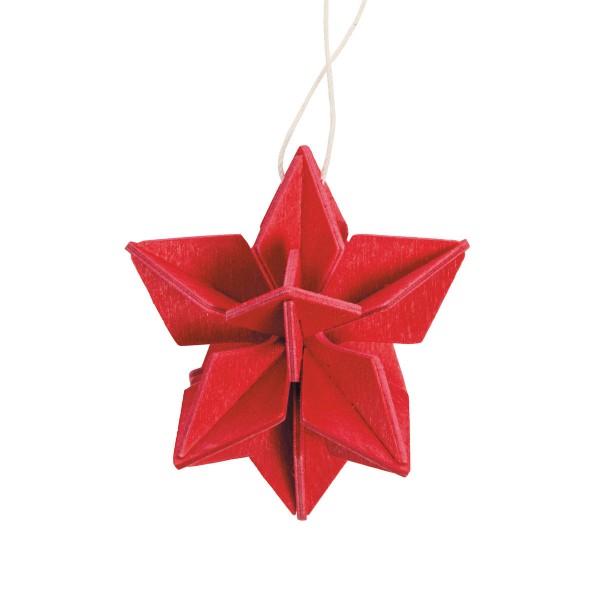 Stern zum Aufhängen am Weihnachtsbaum rot Holz 3 D Postkarte