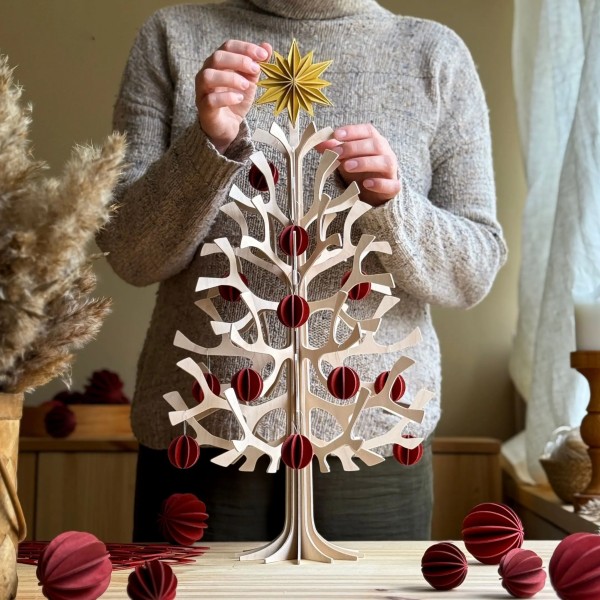 Lovi Weihnachtsbaum-Set 55cm, Holz Natur, rot, gold