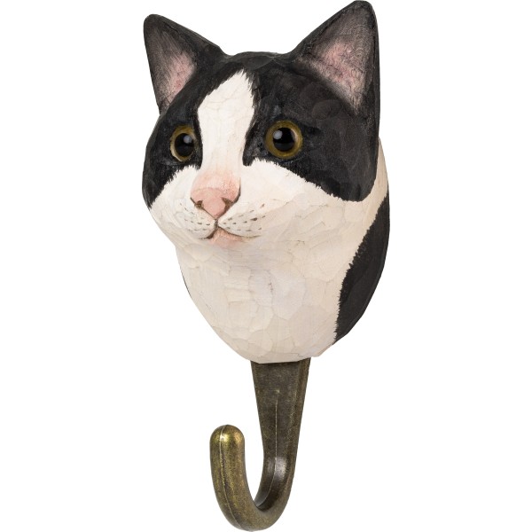 Katze schwarzweiss Holzhaken