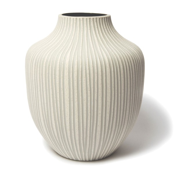 Schlichte Keramikvase von Lindform, sandweiss mit grauen Streifen