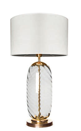 Mundgeblasene Tischlampe Boho 73 cm Fuss Transparent-Messing - Schirm aqua-weiß Innen weiß