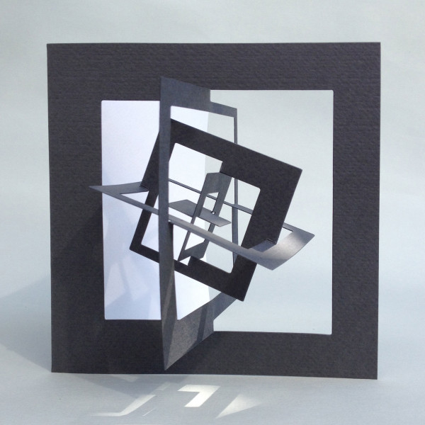 3D-Bauhaus Postkarte Quadrat ausgeklappt, grau