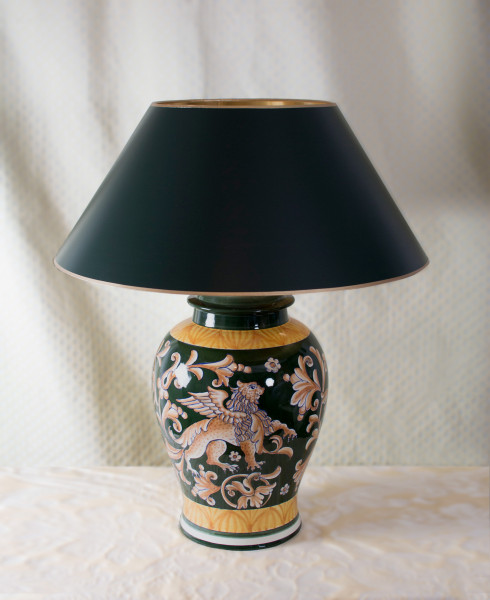 Handgemalte Keramik-Tischlampe-Tessuto-umbro-dunkelgrün