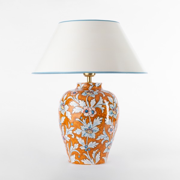 Tischlampe Keramik orange florales Design 