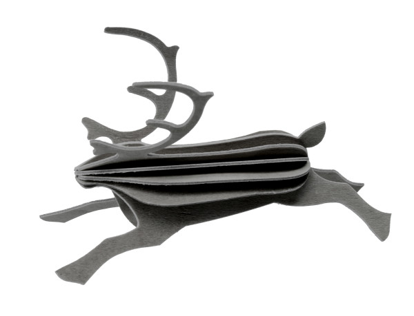 Lovi 3D Rentier als Aufsteller 8 cm Birkenholz grau