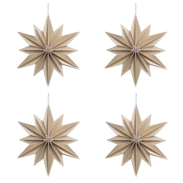 4er Set Deko-Stern zum Aufhängen am Weihnachtsbaum natur Holz 3 D Postkarte