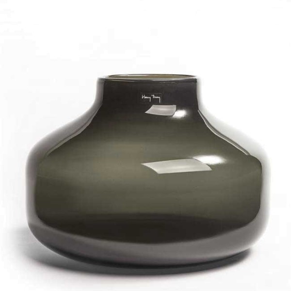 Henry Dean vase mundgeblasen anthrazit, grau smoke niedrig