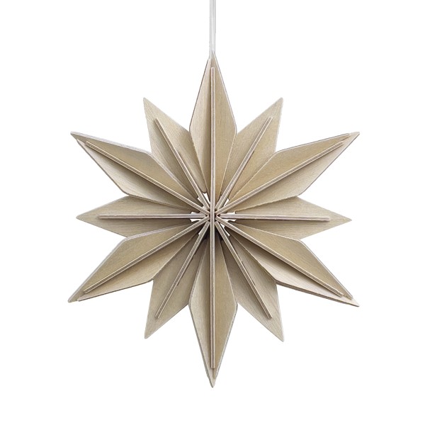 Deko-Stern 10 cm zum Aufhängen am Weihnachtsbaum natur Holz 3 D Postkarte