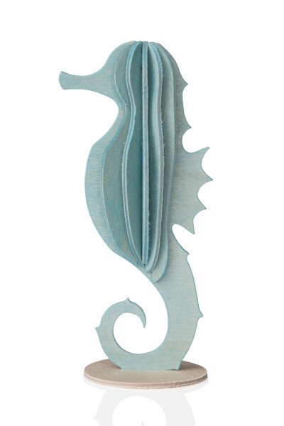 Lovi 3D Seepferd als Aufsteller 8 cm Birkenholz hellblau
