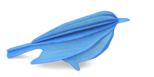 Lovi 3D Vogel als Aufsteller 8 cm Birkenholz blau