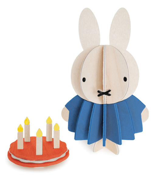 Miffy Hasenmädchen mit Geburtstags-Kuchen, 3D-Figur Birkenholz von Lovi, DIY