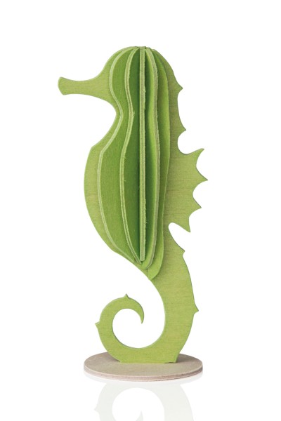 Lovi 3D Seepferd als Aufsteller 8 cm Birkenholz hellgrün